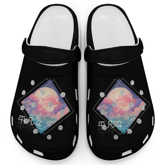 Sky Full Moon Clouds Kawaii Lofi Japanese Anime Ae Clogs