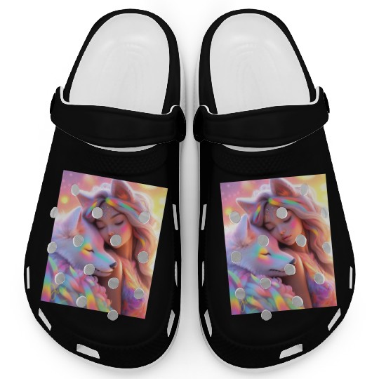 Rainbow Friends - White Wolf and Girl Clogs