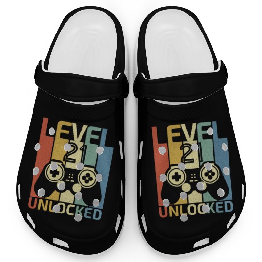 Level 21 Unlocked Funny Video Gamer 21st Birthday Clogs