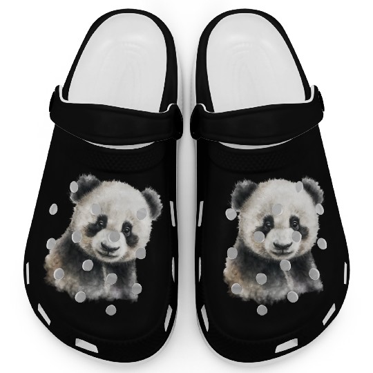Cute Baby Panda Bear Watercolor Painting Portrait Clogs
