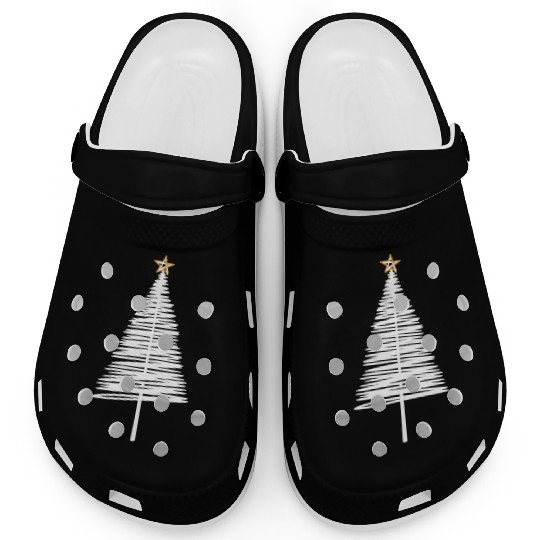 White Christmas Tree Brushstroke with Golden Star Clogs