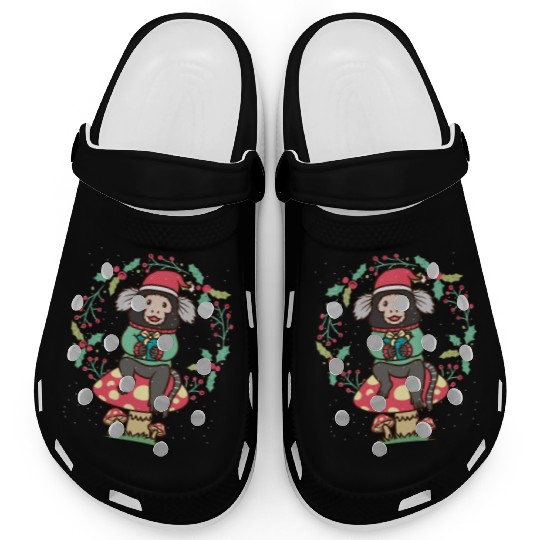 Marmoset Monkey On Mushroom Christmas Wreath Clogs