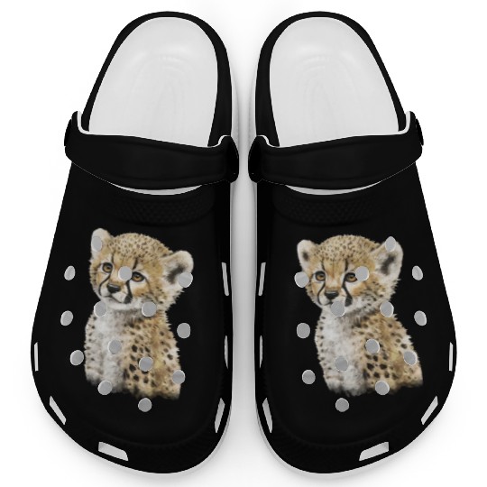 Cute Baby Cheetah Watercolor Painting Portrait Clogs
