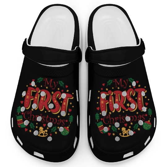 My First Christmas, Infant Baby Cute 1st Christmas Clogs