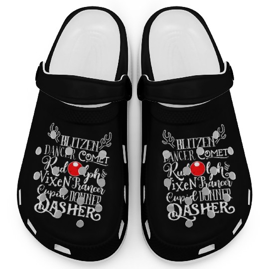 Santa's Reindeer Rudolph List Christmas Themed Mem Clogs