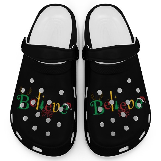 Believe Santa's Red Hat Vintage Christmas Meme Clogs