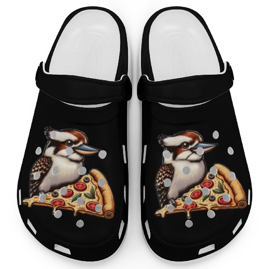 Kookaburra is enjoying a delicious pizza Clogs