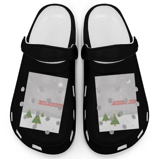 Peace On Earth Christmas Trees Falling Snow Winter Clogs
