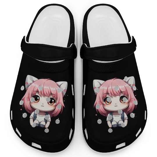 kawaii cat face with cat head Clogs