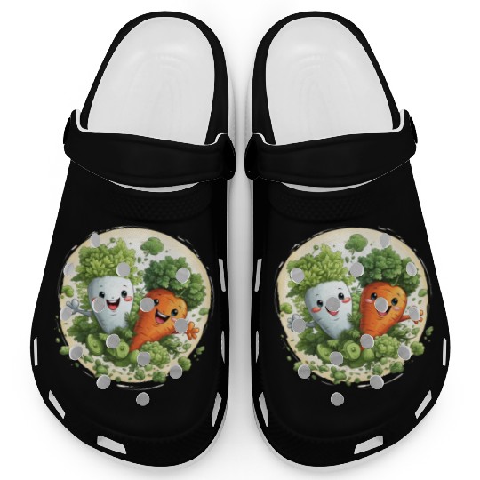 Cute kawaii carrot and a broccoli Clogs