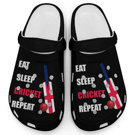 Eat Sleep Cricket Repeat England Flag Cricket Bat Clogs