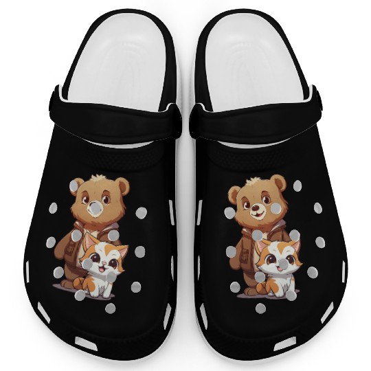 cute kitty cat and teddy bear in cartoon style Clogs