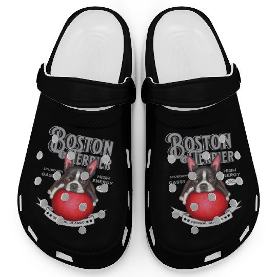 Vintage Boston Terrier on Red Ball Clogs