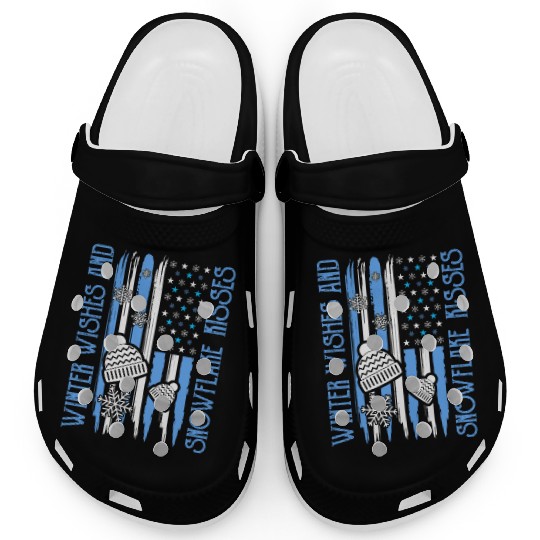 Winter Wishes Snowflake American Flag Clogs