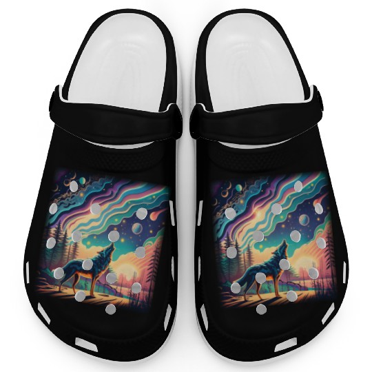 Majestic Wolf Howling At The Eclipse Clogs