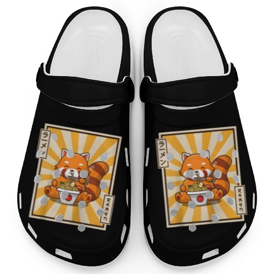 Red Panda Eating Japanese Ra Kawaii Red Panda Base Clogs