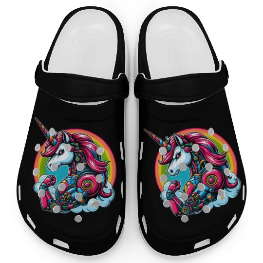 Unicorn Robot Cyborg Rainbow Science Fiction Clogs