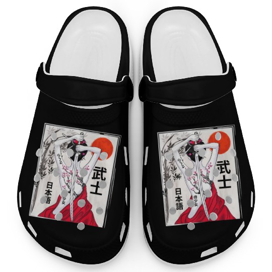 Vintage Japanese Samurai Culture Sakura Scenery Clogs