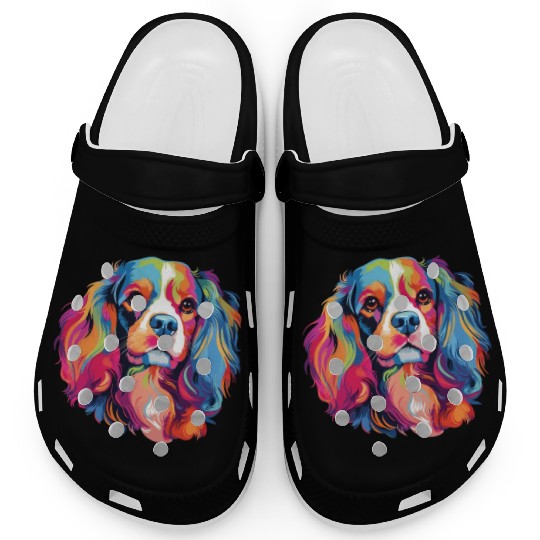 Watercolor Colorful Cavalier King Charles Spaniel Clogs