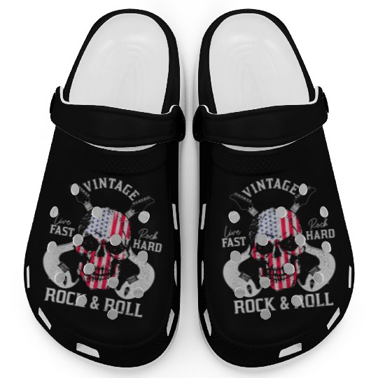 Rock & Roll Guitar Skull USA Flag Gift Clogs