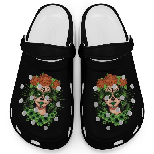 St Patrick's Day Dia De Los Muertos Catrina Clogs
