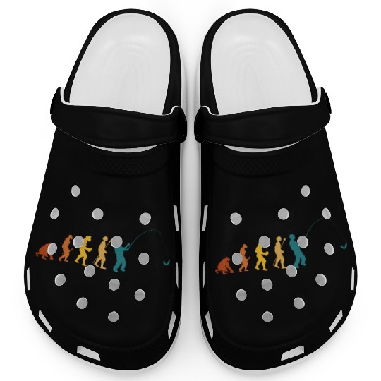 Fisherman Evolution Funny Life Tree Retro Fishing Clogs