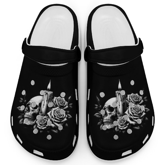 Gothic Skull and Roses Graphic Art Clogs