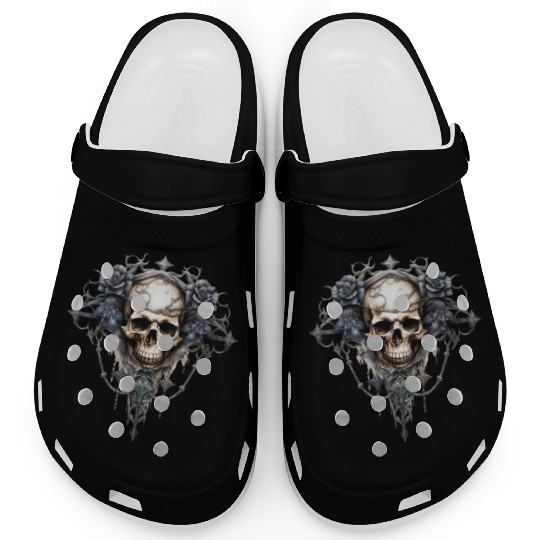 Gothic Art Print with Skull and Roses Clogs