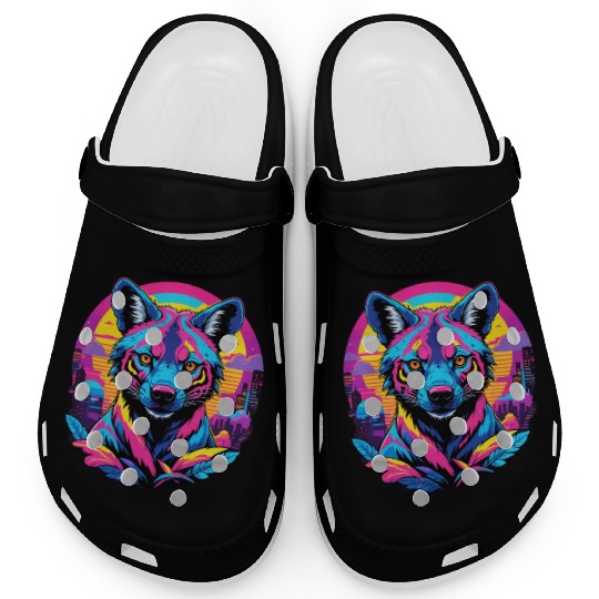 Neon Wild - Urban Hyena Portrait Clogs