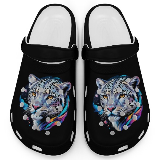 Cosmic Snow Leopard - Ethereal Animal Portrait Clogs