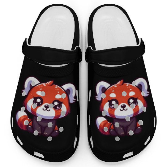 Playful Red Panda Cartoon Clogs