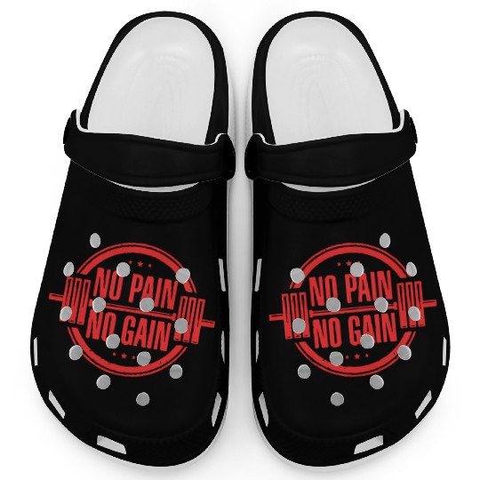 No Pain No Gain Gym Typography Design Clogs