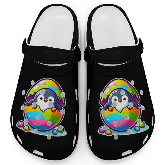 Penguin hatches from colorful Easter egg Clogs