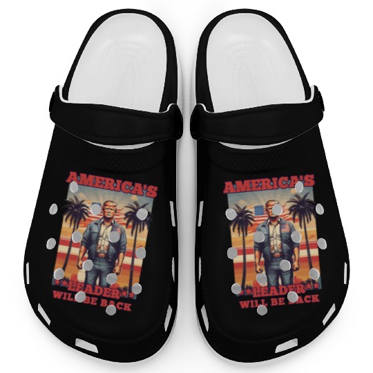 AMERICA'S LEADER WILL BE BACK, DONALD TRUMP RETRO Clogs