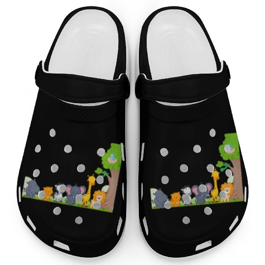 Multi zoo animals lion giraf elephant Clogs