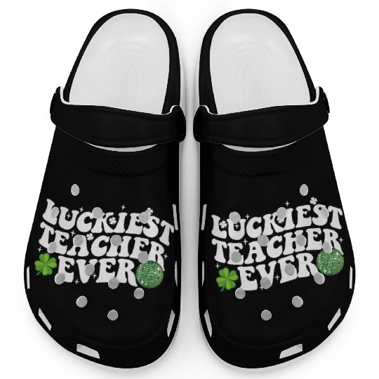 Luckiest Teacher Ever Disco Ball Shamrock Groovy Clogs