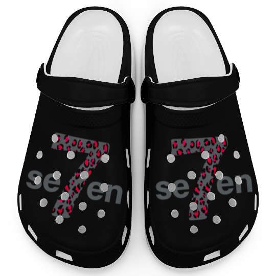 7 in red animal print Clogs