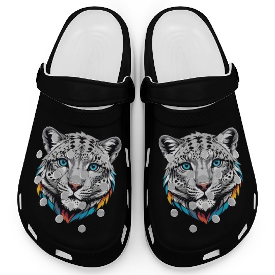 Majestic Snow Leopard Portrait - Exotic Wildlife Clogs