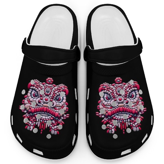 Chinese New Year - Pink Peony Lion Dance Mask Clogs