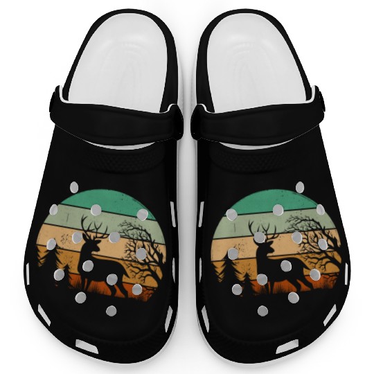 Serene Deer Twilight Forest Silhouette Clogs