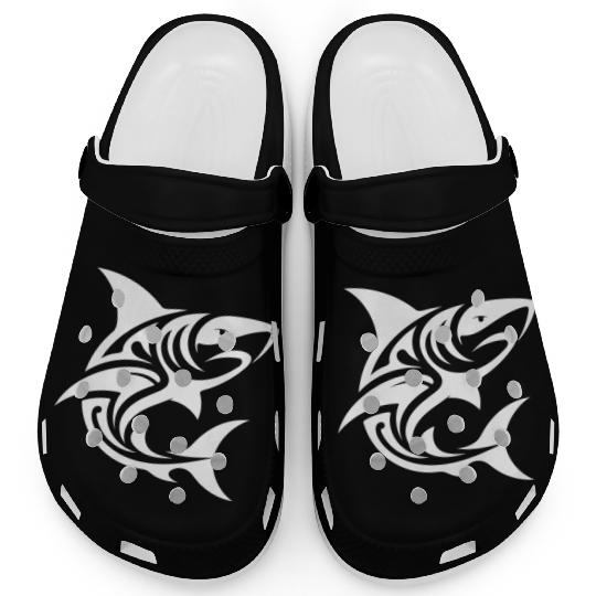 Tribal Tiger Shark Style Diver Fan Tattoo Clogs