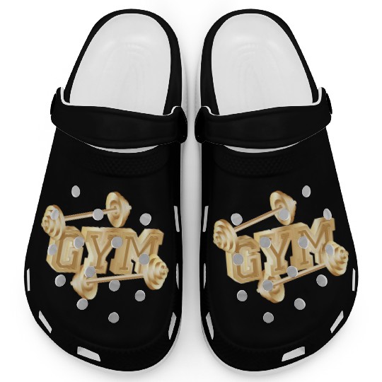 gold dumbbell typography for gym enthusiasts Clogs