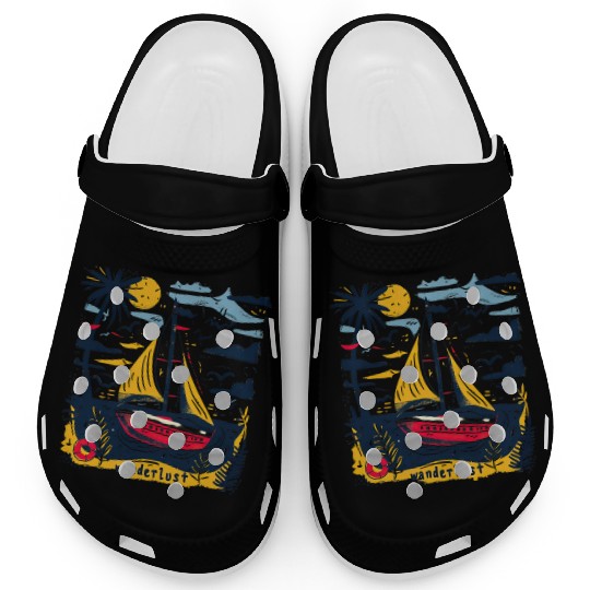 Wanderlust Sailing Boat in The Sea Colorful Print Clogs