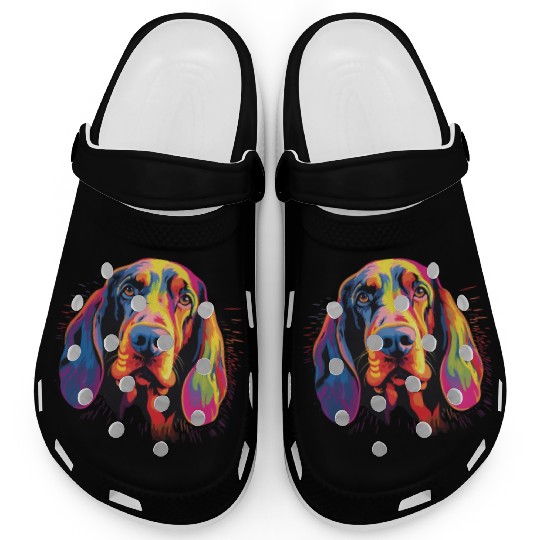 Watercolor Colorful Black And Tan Coonhound Clogs