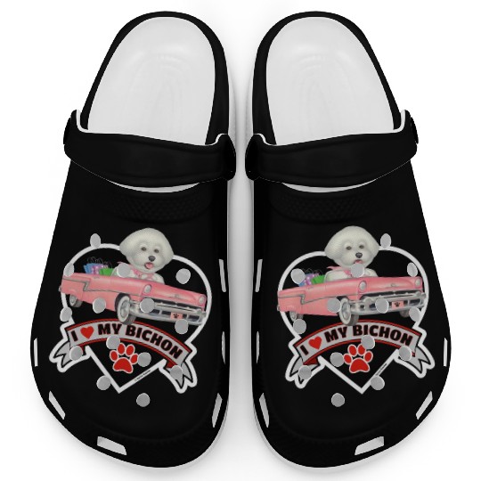 A cute I love my Bichon Frise Dog Clogs