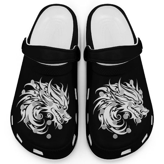 Roaring Chinese Dragon In Tattoo Style Clogs