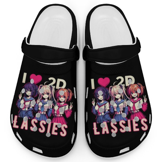 I Love 2D Lassies Anime Manga Waifu Otaku Novel Clogs
