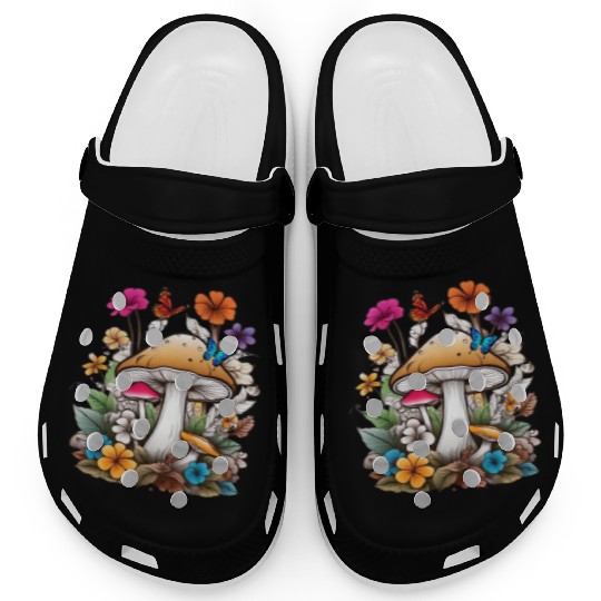 forest of mushrooms and flowers,funny mushrooms Clogs