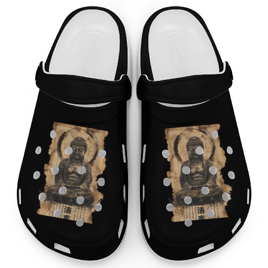 Vintage Papyrus Scroll Japanese Silhouette Buddha Clogs