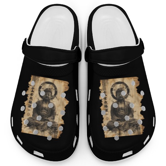 Vintage Papyrus Scroll Japanese Silhouette Buddha Clogs